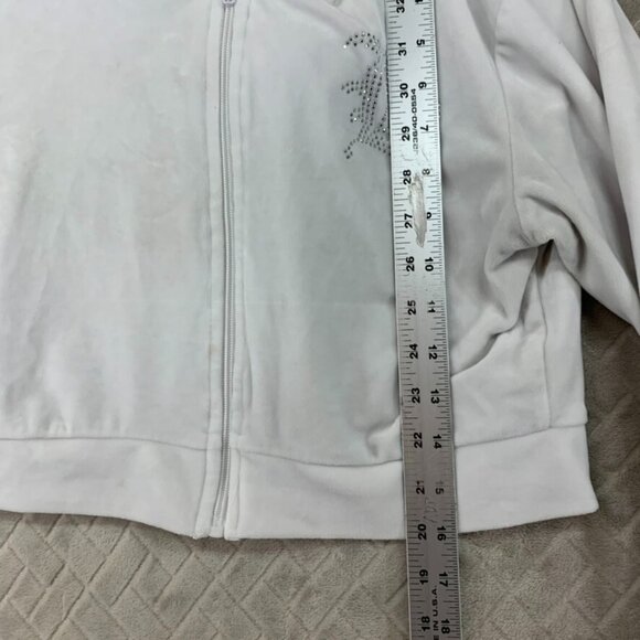 Roma Concept Womens L Hoodie Sweatshirt White Velour Cropped Full Zip Rhinestone - Picture 13 of 16